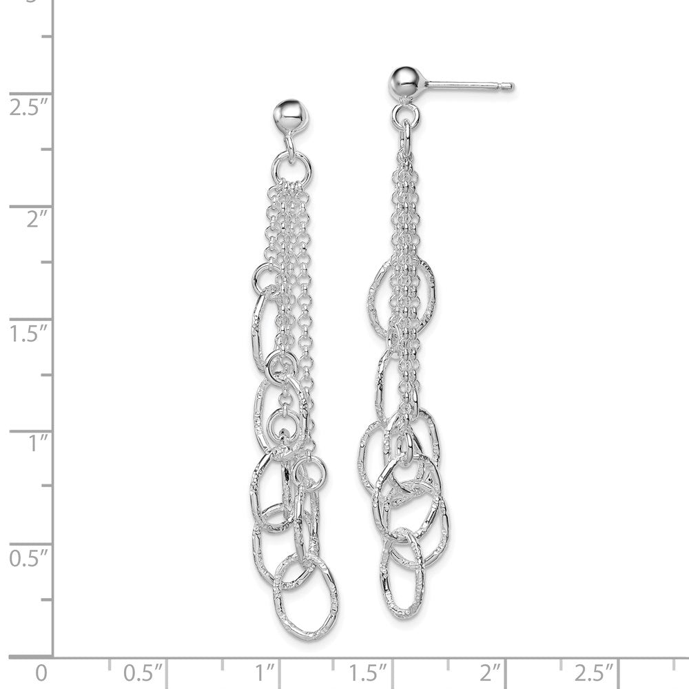 Sterlingsilber Rhodiniert Poliert Strukturiert Oval & Kette Stecker Hängend Earrin