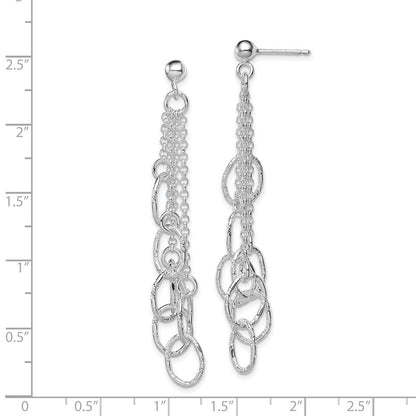 Sterlingsilber Rhodiniert Poliert Strukturiert Oval & Kette Stecker Hängend Earrin