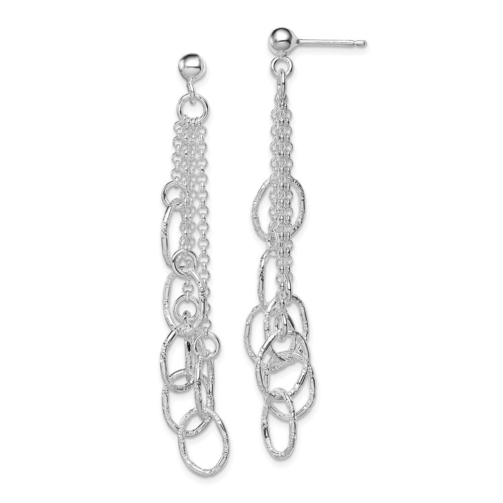 Sterlingsilber Rhodiniert Poliert Strukturiert Oval & Kette Stecker Hängend Earrin