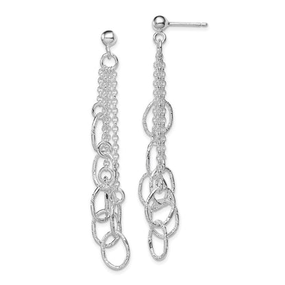 Sterlingsilber Rhodiniert Poliert Strukturiert Oval & Kette Stecker Hängend Earrin
