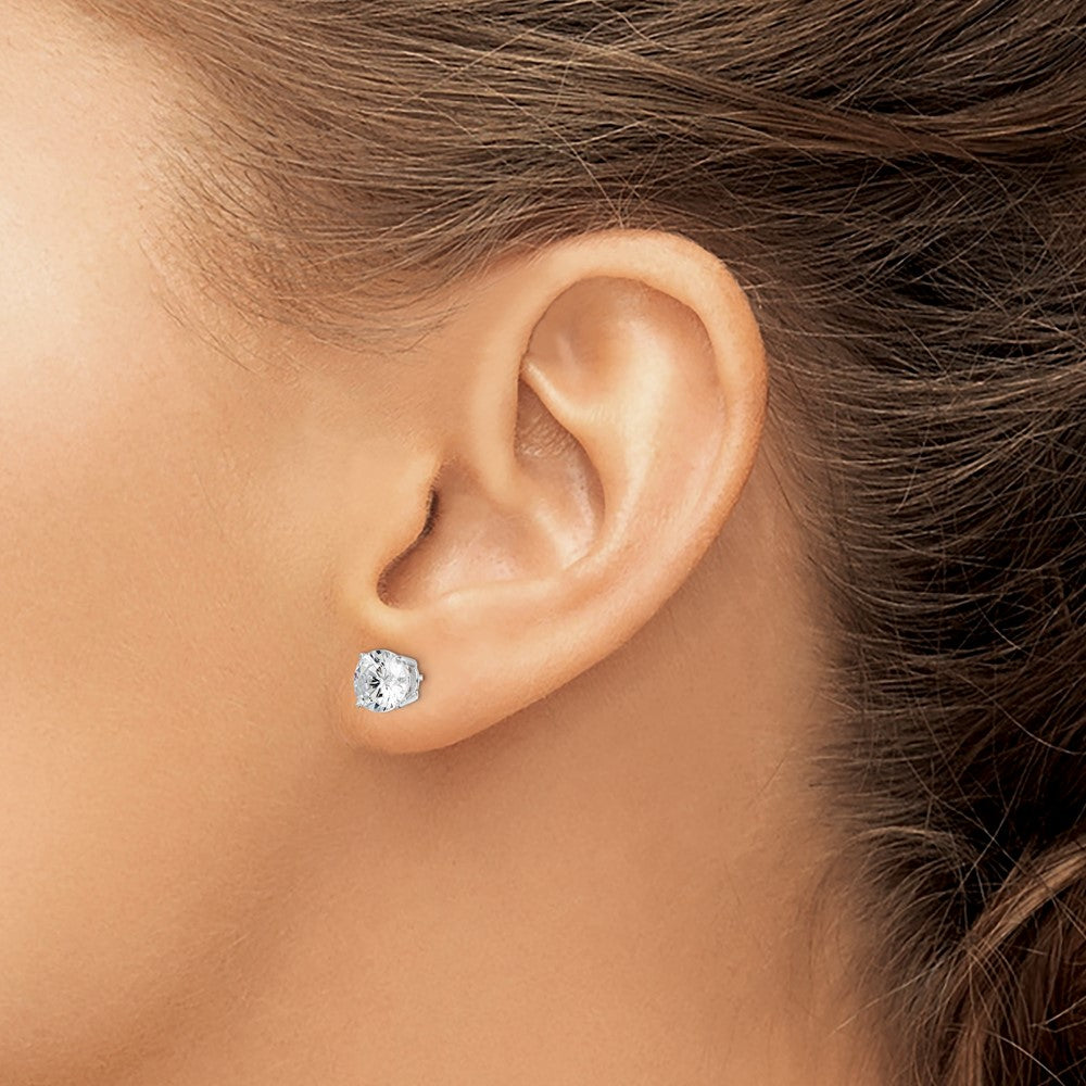 Sterlingsilber Rhodiniert Poliert Rund 7mm Zirkonia Ohrstecker