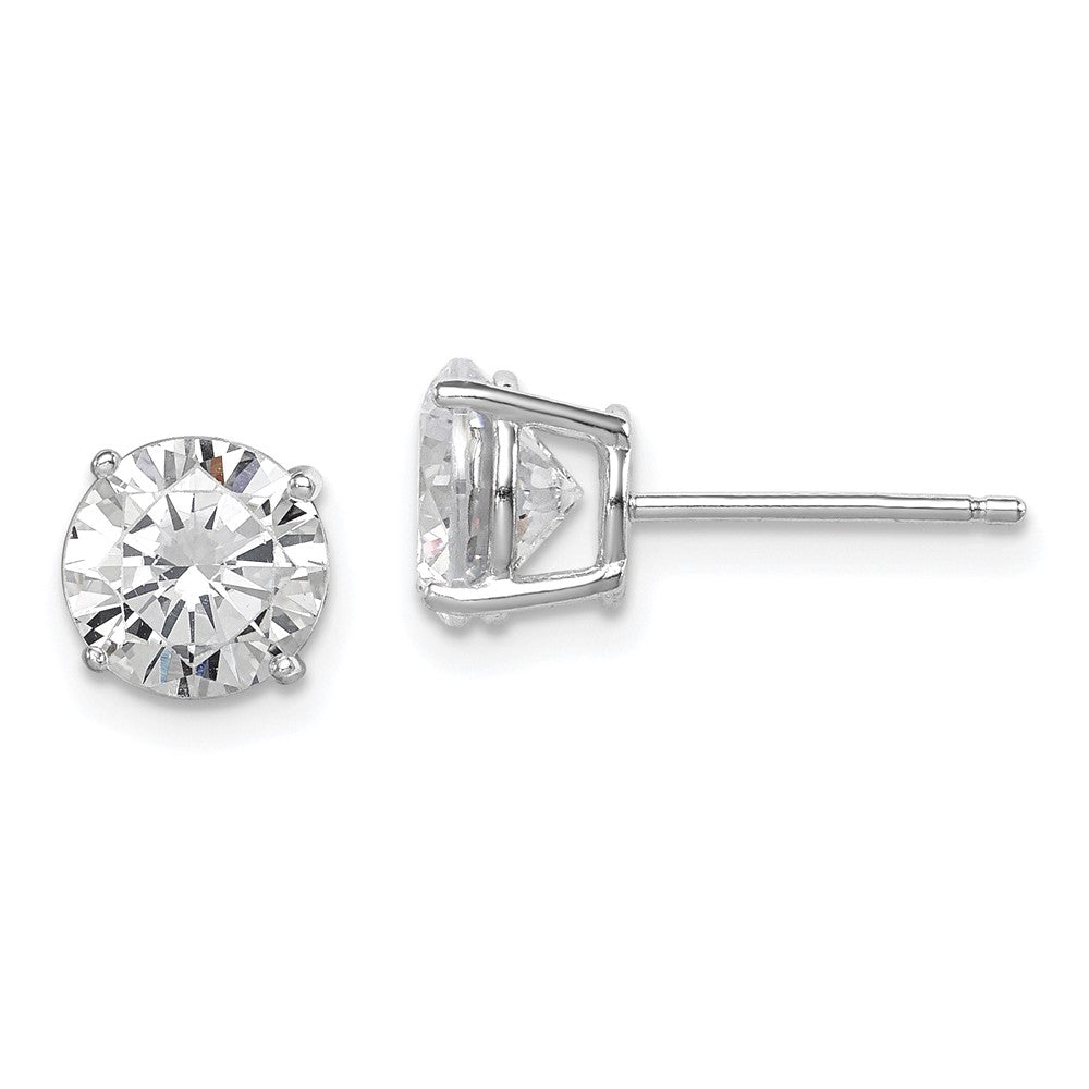 Sterlingsilber Rhodiniert Poliert Rund 7mm Zirkonia Ohrstecker