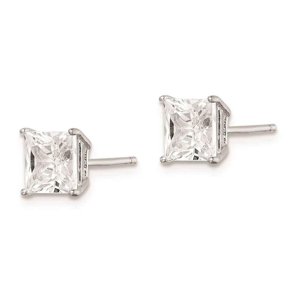 Sterlingsilber Rhodiniert Poliert Quadratisch 6mm Zirkonia Ohrstecker