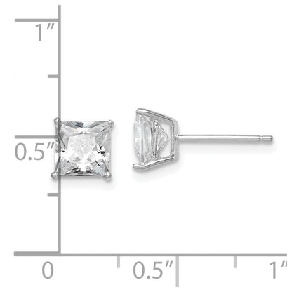 Sterlingsilber Rhodiniert Poliert Quadratisch 6mm Zirkonia Ohrstecker