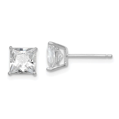 Sterlingsilber Rhodiniert Poliert Quadratisch 6mm Zirkonia Ohrstecker