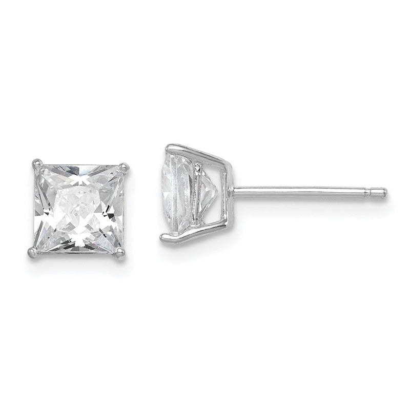 Sterlingsilber Rhodiniert Poliert Quadratisch 6mm Zirkonia Ohrstecker