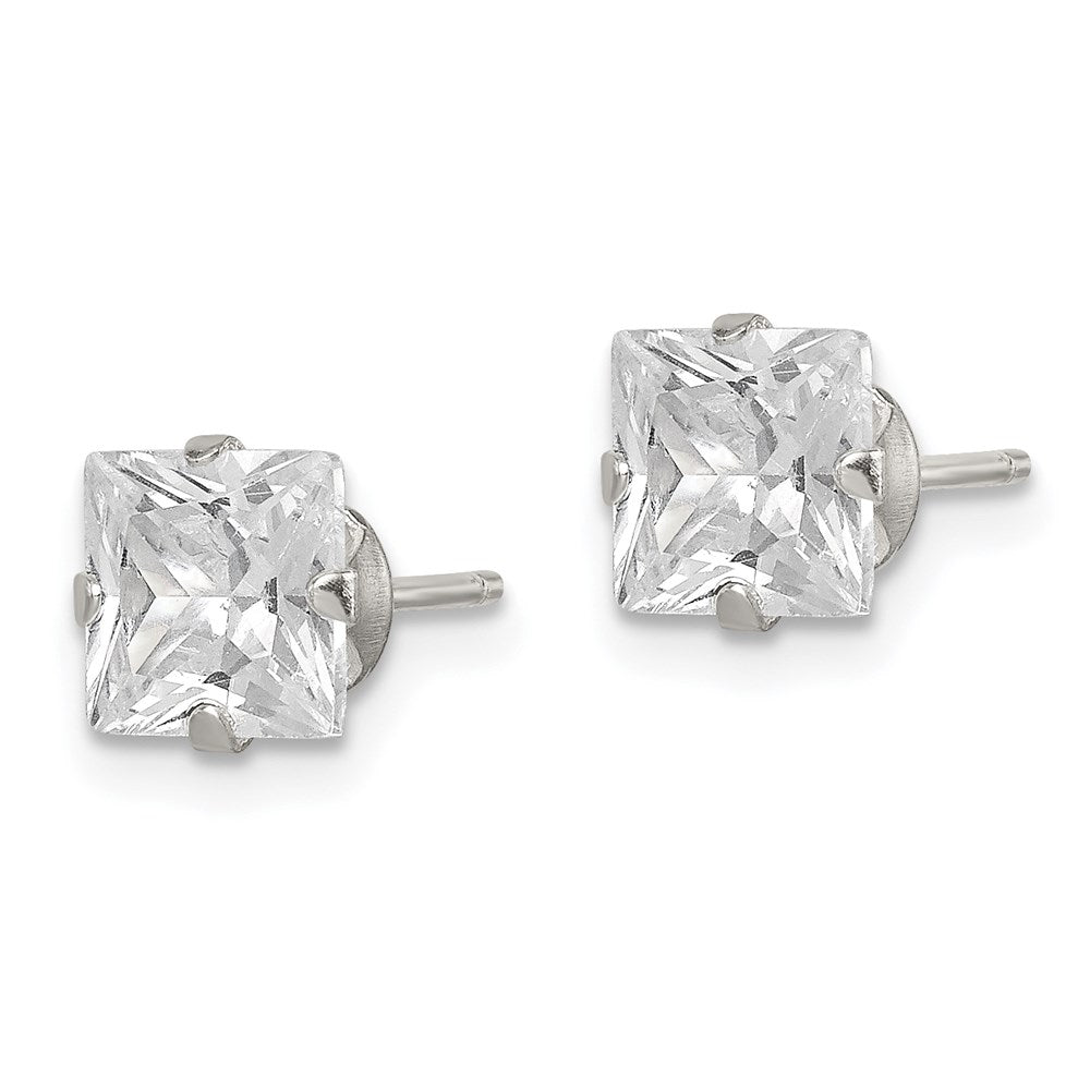 Sterlingsilber Poliert Princess 6mm Zirkonia Snap Set Ohrstecker
