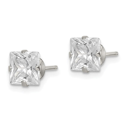 Sterlingsilber Poliert Princess 6mm Zirkonia Snap Set Ohrstecker