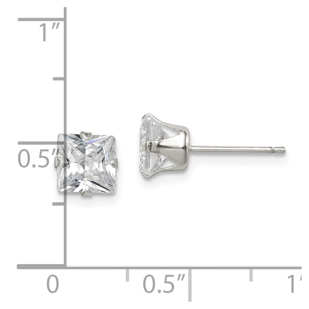 Sterlingsilber Poliert Princess 6mm Zirkonia Snap Set Ohrstecker