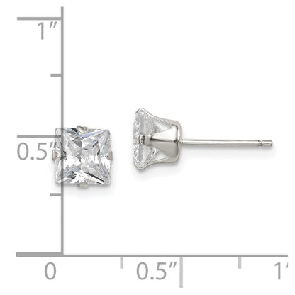 Sterlingsilber Poliert Princess 6mm Zirkonia Snap Set Ohrstecker
