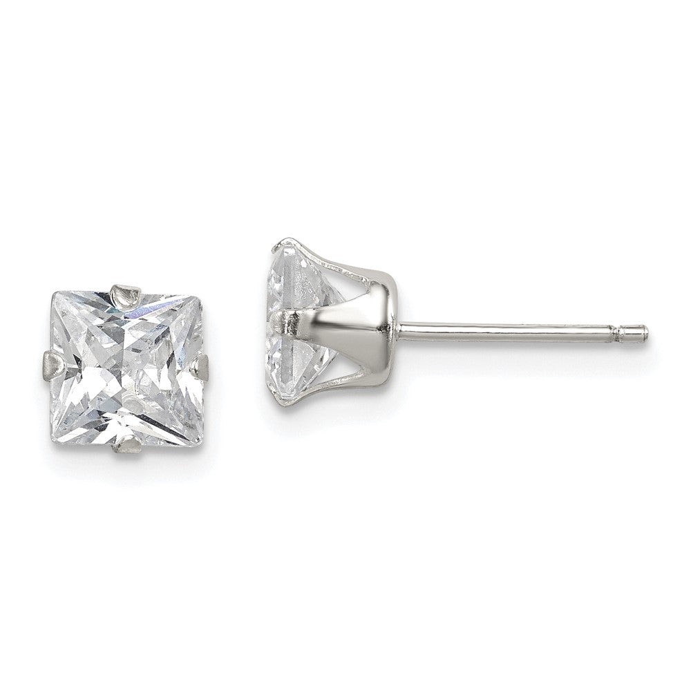 Sterlingsilber Poliert Princess 6mm Zirkonia Snap Set Ohrstecker