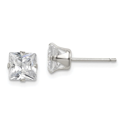 Sterlingsilber Poliert Princess 6mm Zirkonia Snap Set Ohrstecker