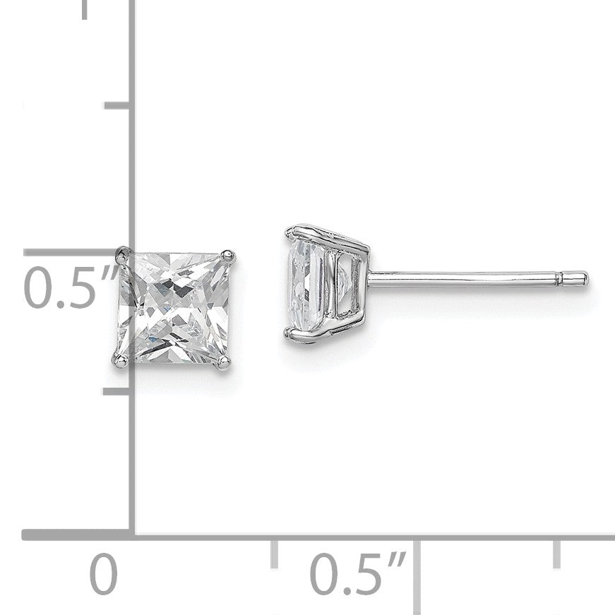 Sterlingsilber Rhodiniert Poliert Quadratisch 5mm Zirkonia Ohrstecker