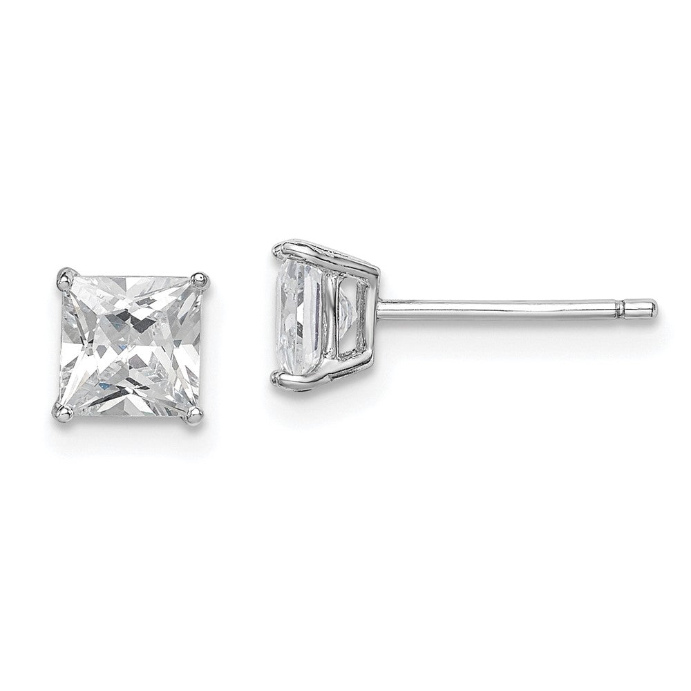 Sterlingsilber Rhodiniert Poliert Quadratisch 5mm Zirkonia Ohrstecker