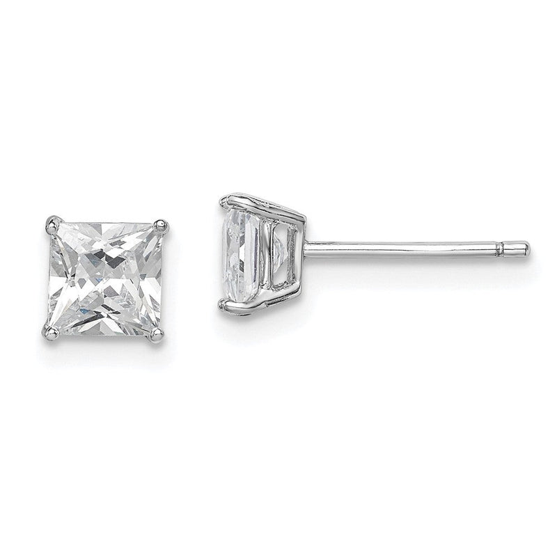 Sterlingsilber Rhodiniert Poliert Quadratisch 5mm Zirkonia Ohrstecker