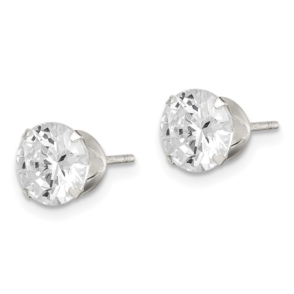 Sterlingsilber Poliert Rund 7mm Zirkonia Snap Set Ohrstecker