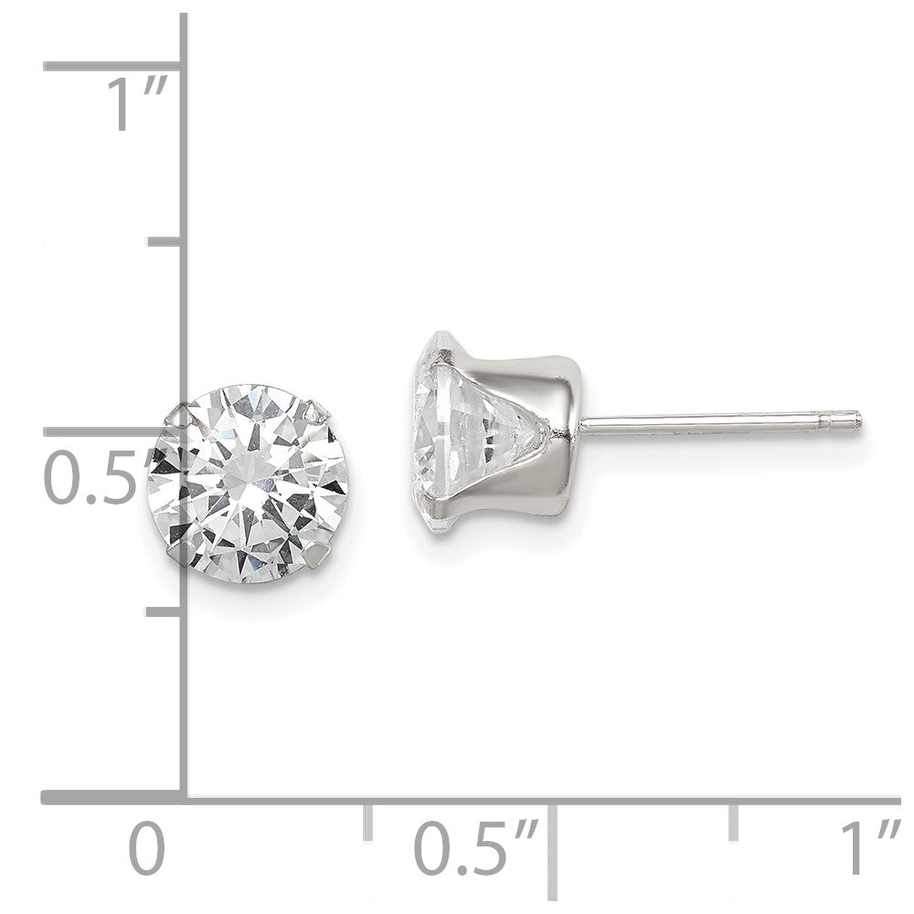 Sterlingsilber Poliert Rund 7mm Zirkonia Snap Set Ohrstecker