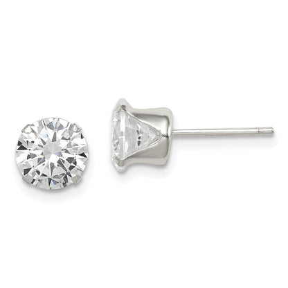 Sterlingsilber Poliert Rund 7mm Zirkonia Snap Set Ohrstecker