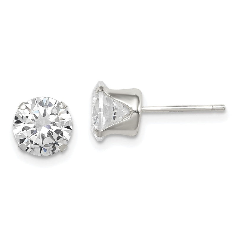 Sterlingsilber Poliert Rund 7mm Zirkonia Snap Set Ohrstecker