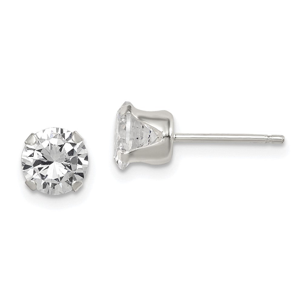 Sterlingsilber Poliert Rund 6mm Zirkonia Snap Set Ohrstecker