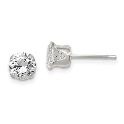 Sterlingsilber Poliert Rund 6mm Zirkonia Snap Set Ohrstecker