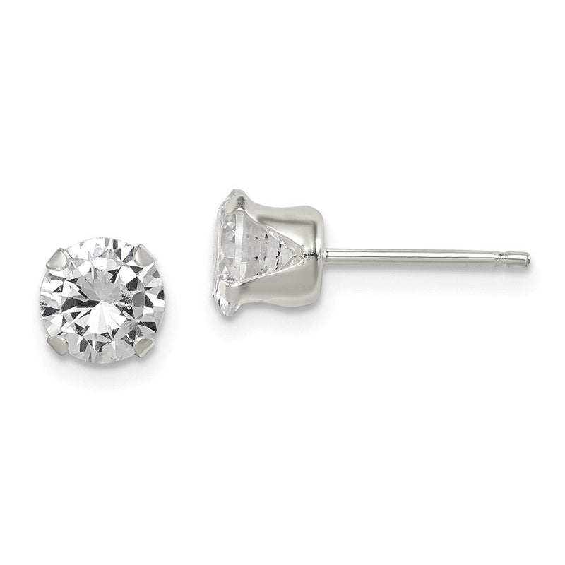 Sterlingsilber Poliert Rund 6mm Zirkonia Snap Set Ohrstecker