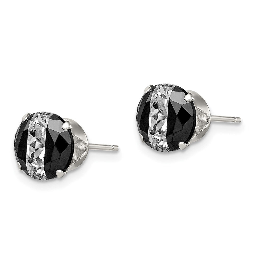 Sterlingsilber Schwarz & Weiß 8mm Rund Zirkonia Snap-in Set Ohrstecker