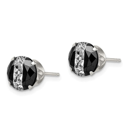 Sterlingsilber Schwarz & Weiß 8mm Rund Zirkonia Snap-in Set Ohrstecker