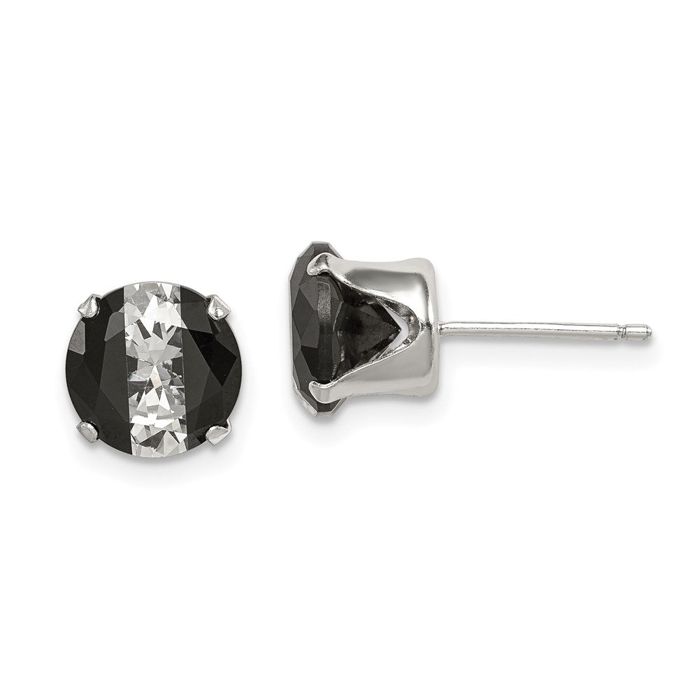 Sterlingsilber Schwarz & Weiß 8mm Rund Zirkonia Snap-in Set Ohrstecker