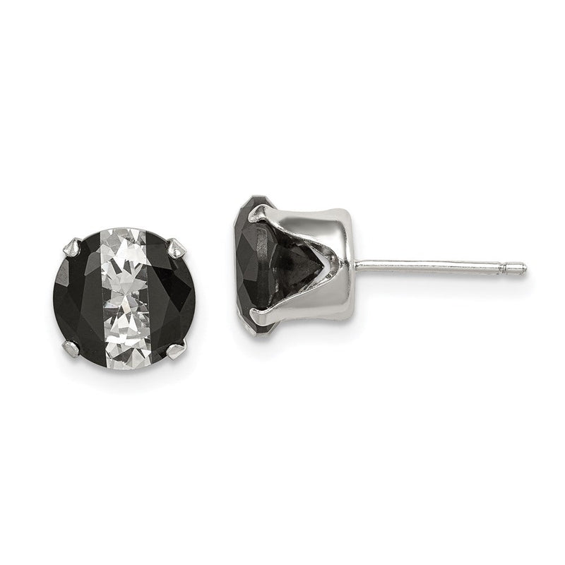 Sterlingsilber Schwarz & Weiß 8mm Rund Zirkonia Snap-in Set Ohrstecker