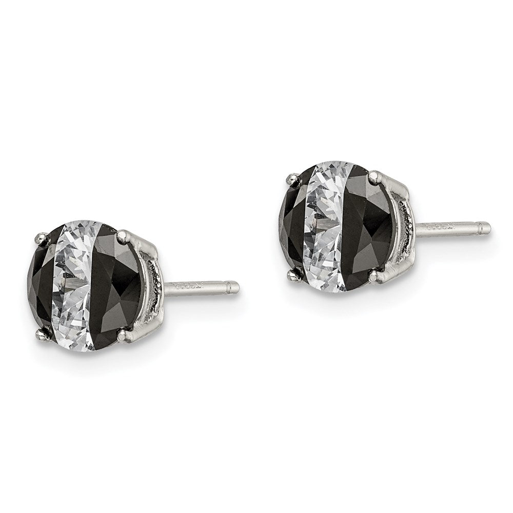 Sterlingsilber Rhodiniert Schwarz/white 7mm Rund Zirkonia Korb Set Ohrstecker