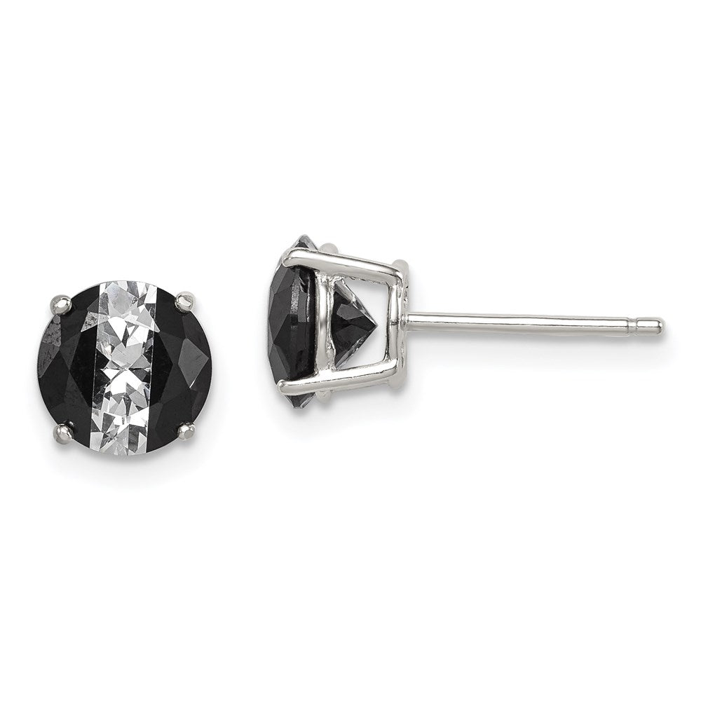 Sterlingsilber Rhodiniert Schwarz/white 7mm Rund Zirkonia Korb Set Ohrstecker