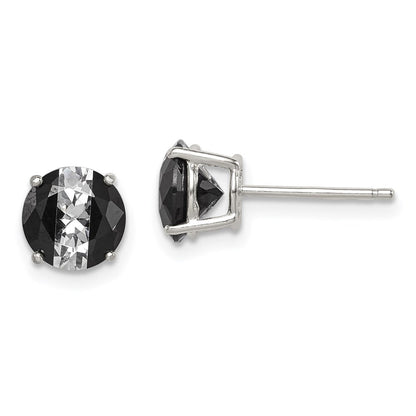Sterlingsilber Rhodiniert Schwarz/white 7mm Rund Zirkonia Korb Set Ohrstecker