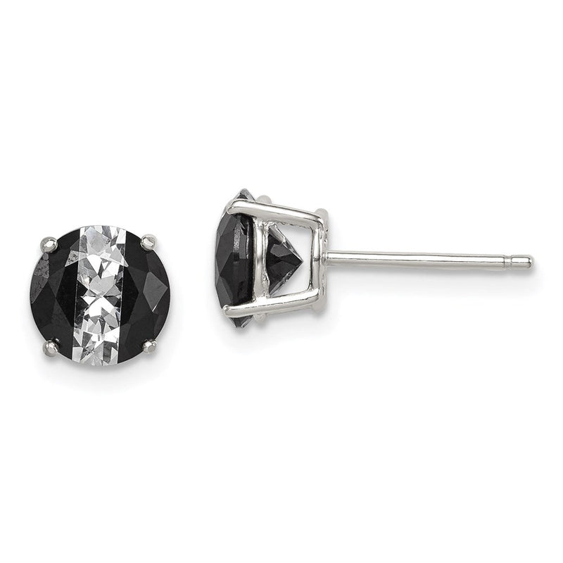 Sterlingsilber Rhodiniert Schwarz/white 7mm Rund Zirkonia Korb Set Ohrstecker