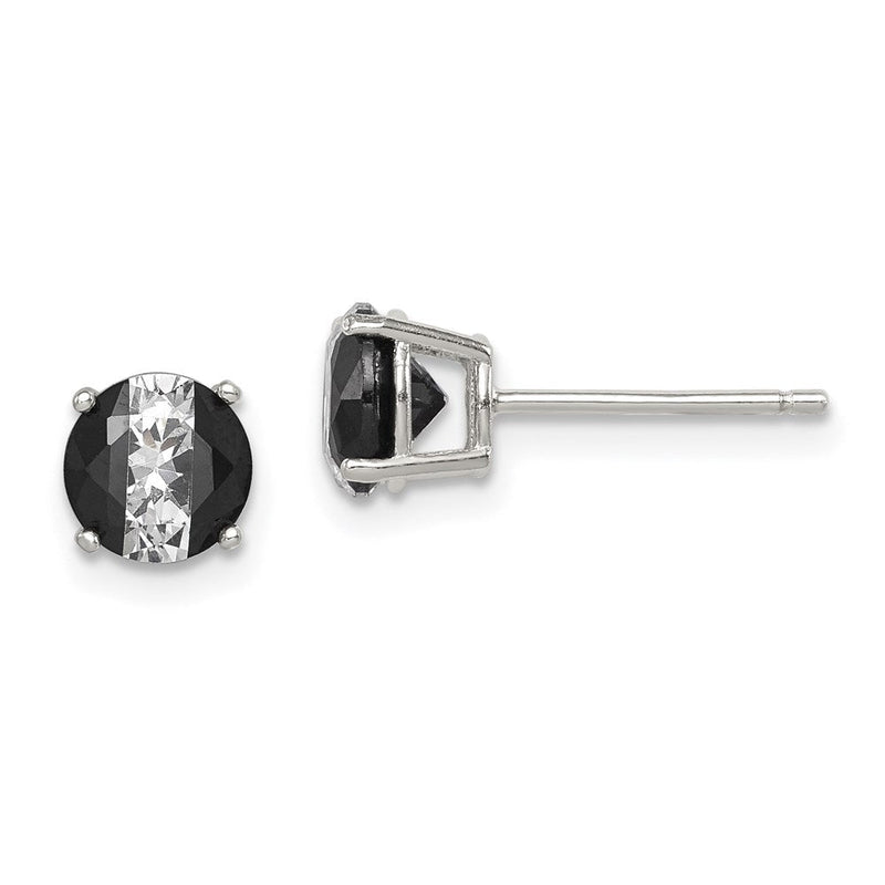 Sterlingsilber Rhodiniert Schwarz/white 6mm Rund Zirkonia Korb Set Ohrstecker