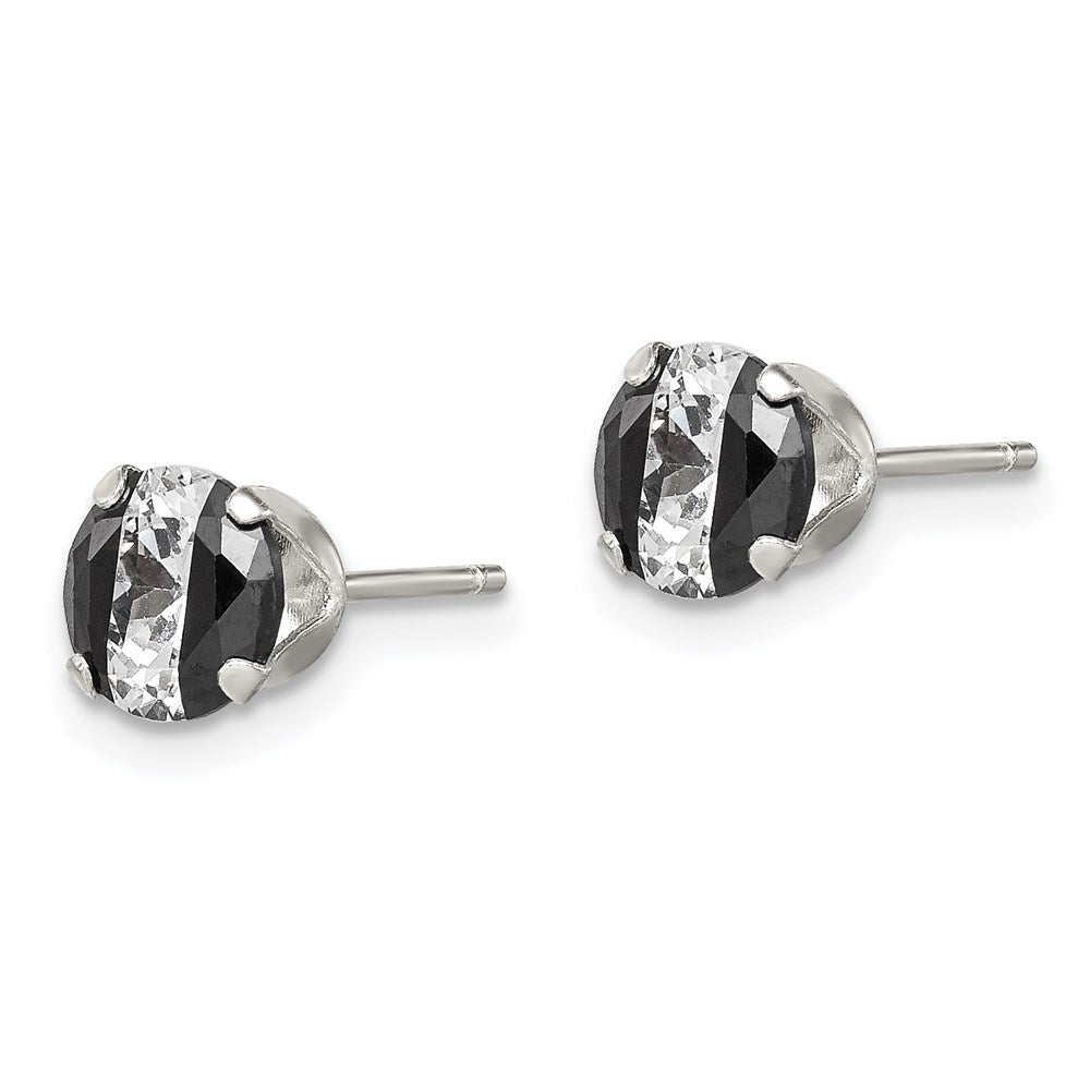 Sterlingsilber Schwarz & Weiß 6mm Rund Zirkonia Snap-in Set Ohrstecker