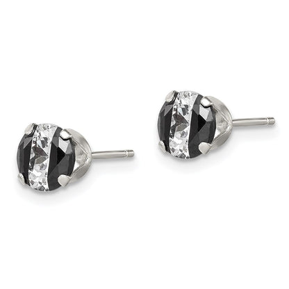 Sterlingsilber Schwarz & Weiß 6mm Rund Zirkonia Snap-in Set Ohrstecker