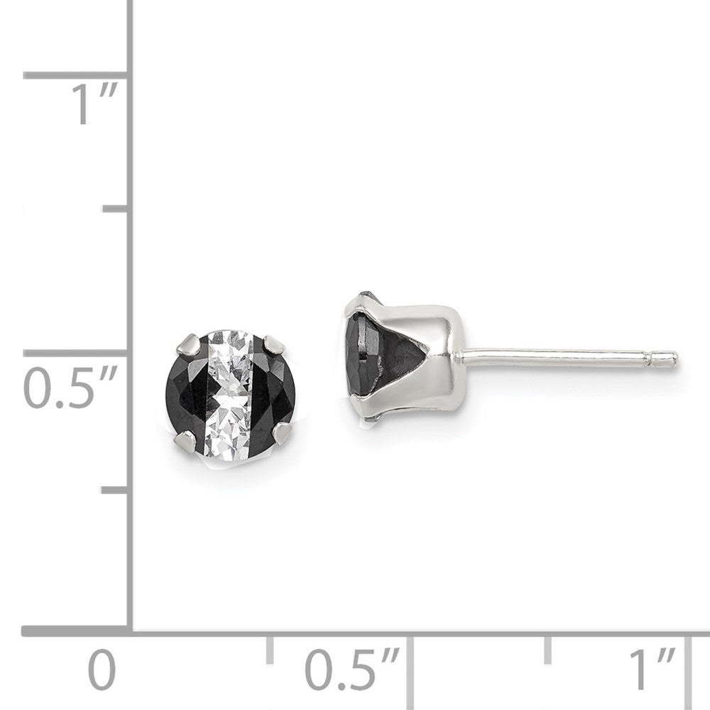 Sterlingsilber Schwarz & Weiß 6mm Rund Zirkonia Snap-in Set Ohrstecker