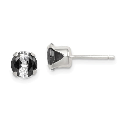 Sterlingsilber Schwarz & Weiß 6mm Rund Zirkonia Snap-in Set Ohrstecker