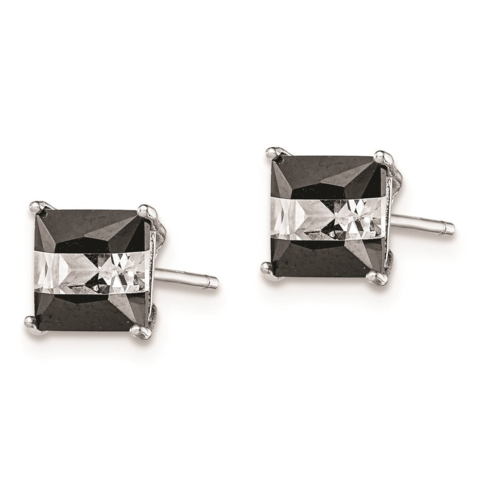 Sterlingsilber Rhodiniert Schwarz & Weiß Quadratisch 6mm Zirkonia Ohrstecker