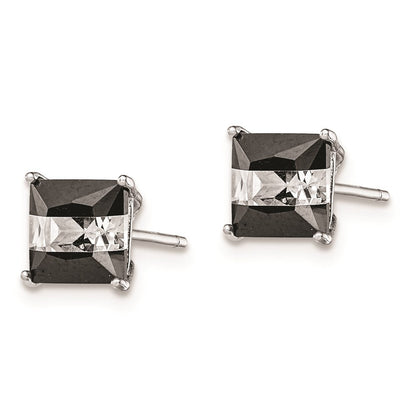 Sterlingsilber Rhodiniert Schwarz & Weiß Quadratisch 6mm Zirkonia Ohrstecker