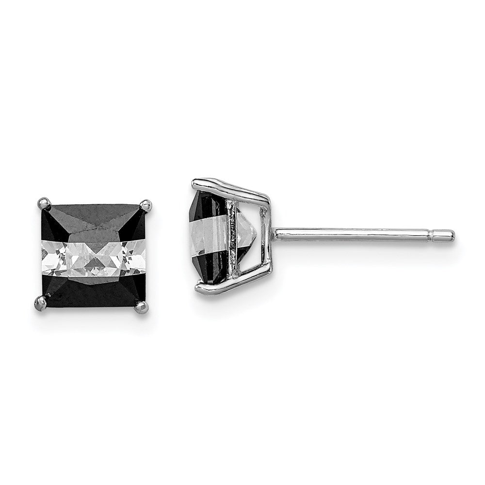 Sterlingsilber Rhodiniert Schwarz & Weiß Quadratisch 6mm Zirkonia Ohrstecker