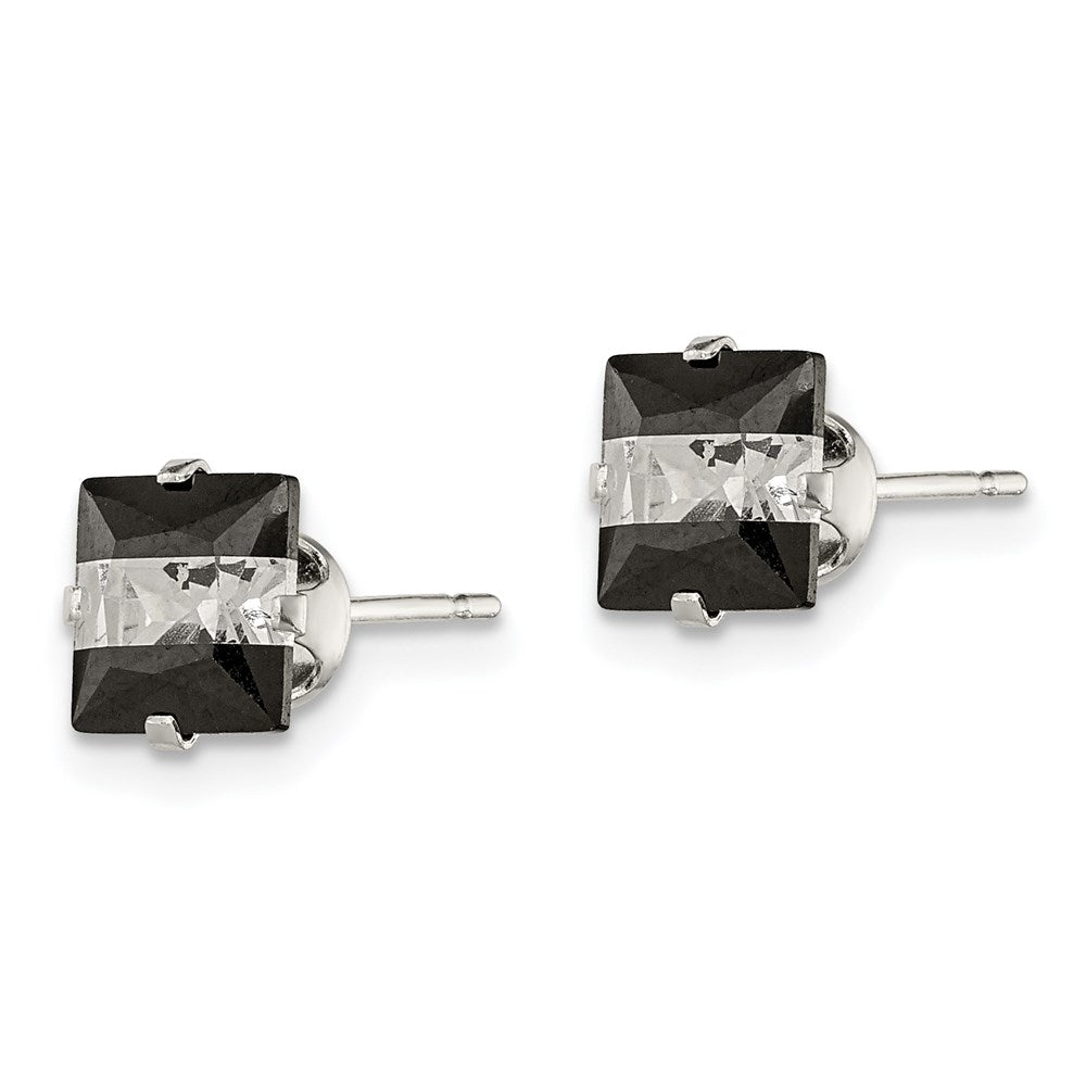 Sterlingsilber Schwarz & Weiß 6mm Quadratisch Zirkonia Snap-in Set Ohrstecker