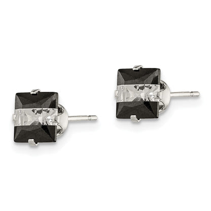 Sterlingsilber Schwarz & Weiß 6mm Quadratisch Zirkonia Snap-in Set Ohrstecker