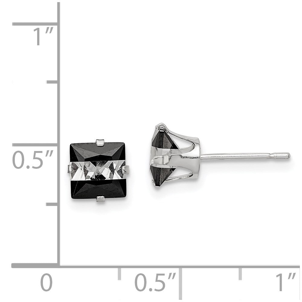 Sterlingsilber Schwarz & Weiß 6mm Quadratisch Zirkonia Snap-in Set Ohrstecker