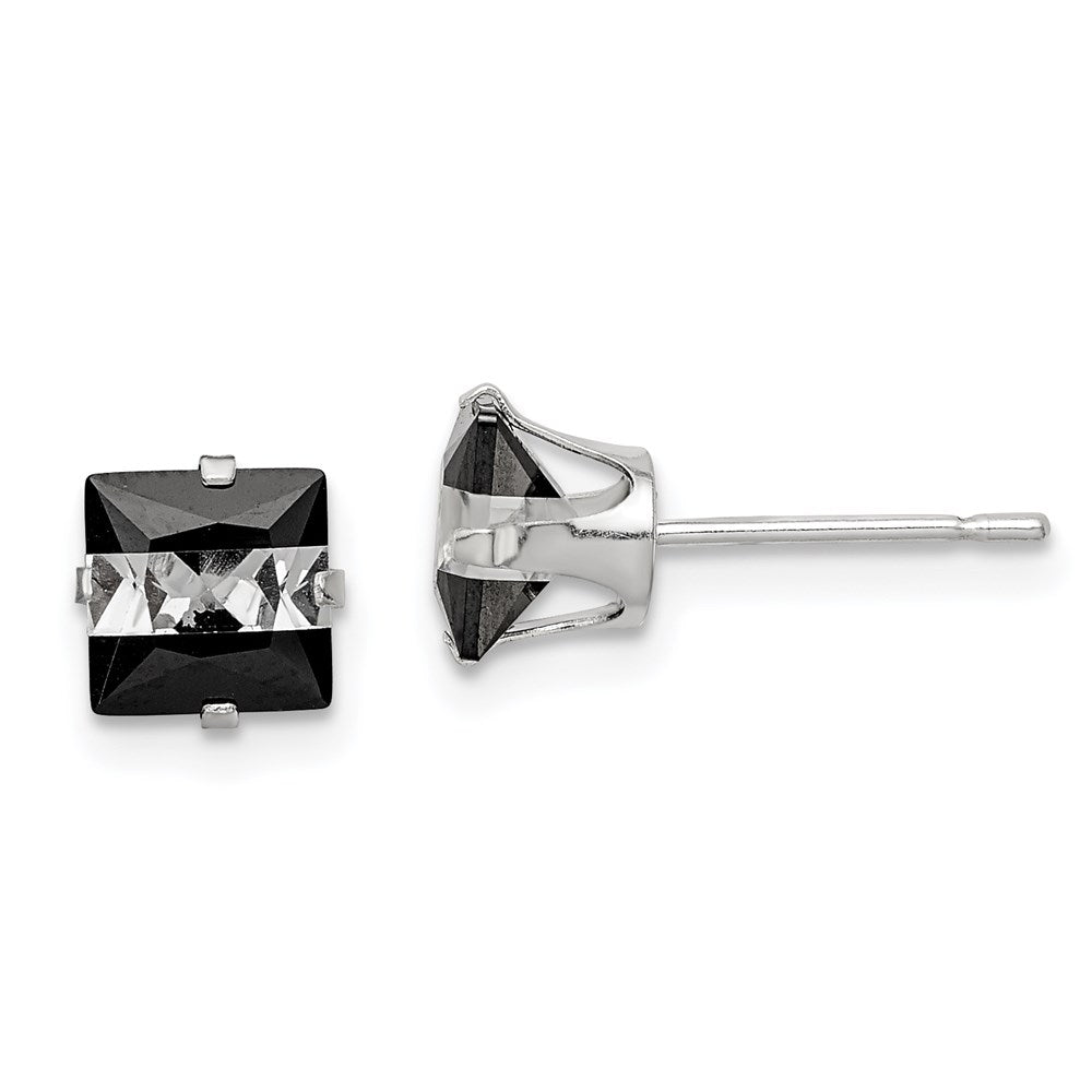 Sterlingsilber Schwarz & Weiß 6mm Quadratisch Zirkonia Snap-in Set Ohrstecker