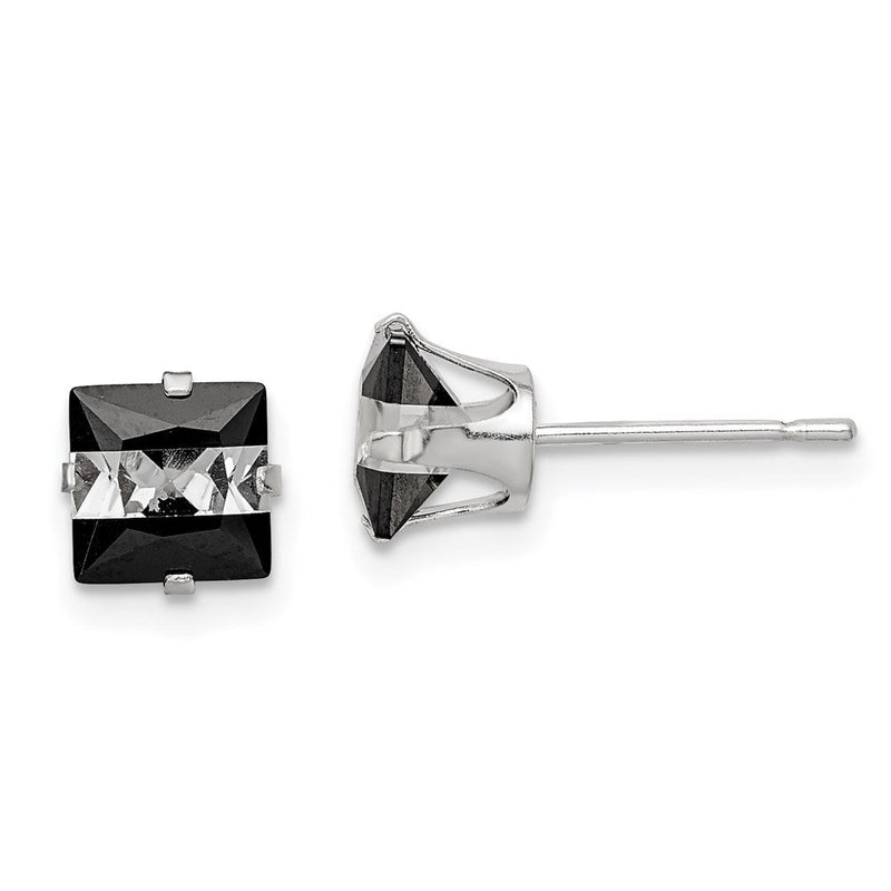 Sterlingsilber Schwarz & Weiß 6mm Quadratisch Zirkonia Snap-in Set Ohrstecker