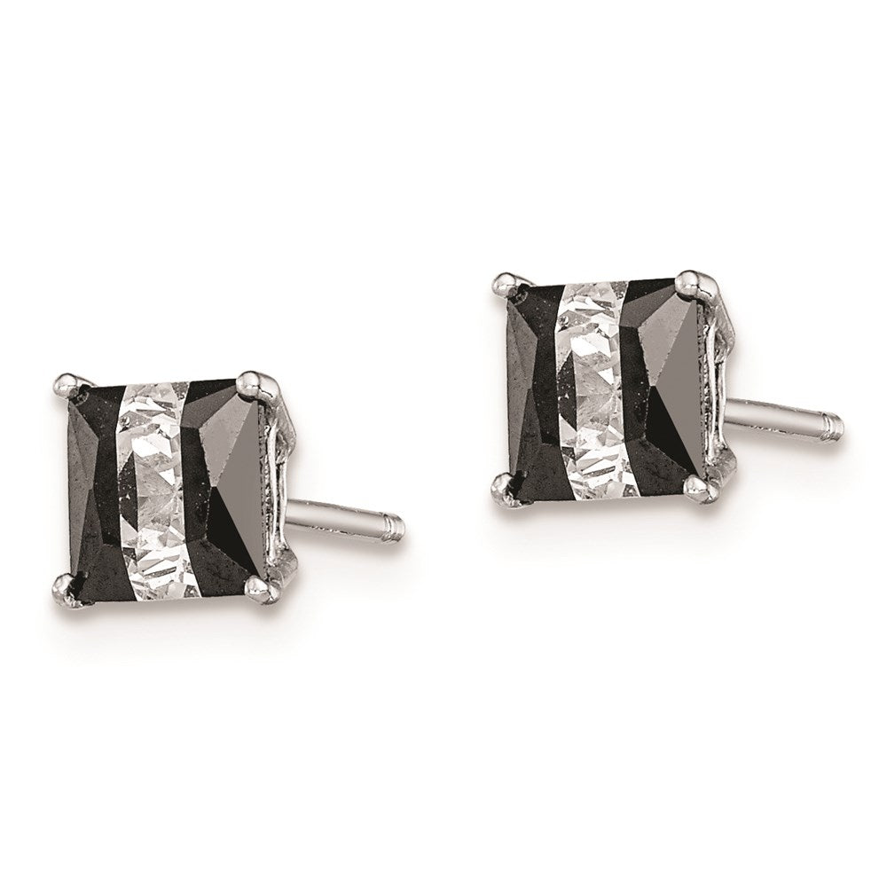 Sterlingsilber Rhodiniert Schwarz & Weiß Quadratisch 5mm Zirkonia Ohrstecker