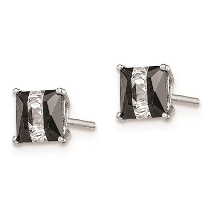 Sterlingsilber Rhodiniert Schwarz & Weiß Quadratisch 5mm Zirkonia Ohrstecker