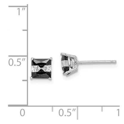 Sterlingsilber Rhodiniert Schwarz & Weiß Quadratisch 5mm Zirkonia Ohrstecker